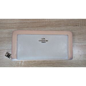 Coach Zip Around Wallet Peach White Leather Long Wallet New York stained